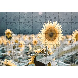 Günebakan Çiçeği Flu Arkaplan Puzzle Yapboz Mdf Ahşap 120 Parça