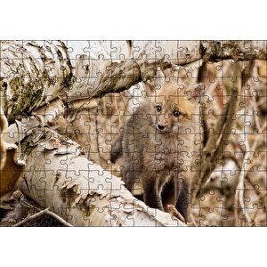 Ormanda Ağaçlar Arasındaki Yavru Tilki Puzzle Yapboz Mdf Ahşap 120 Parça