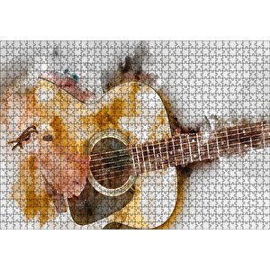 Akustik Gitar Sulu Boya Efektli Puzzle Yapboz Mdf Ahşap 1000 Parça