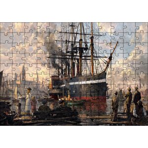 1800 Yılı Liman Gemi Yolcular Yağlı Boya Resmi Puzzle Yapboz Mdf Ahşap 120 Parça