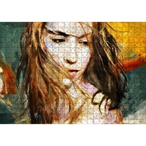 Yağlı Boya Resmi Kadın Uçuşan Saçlar Görseli Puzzle Yapboz Mdf Ahşap 500 Parça