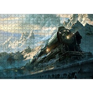 Karlı Dağlar Arasında Yol Alan Buharlı Tren Puzzle Yapboz Mdf Ahşap 500 Parça
