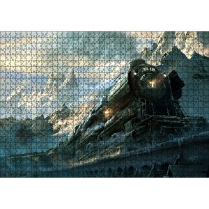 Karlı Dağlar Arasında Yol Alan Buharlı Tren Puzzle Yapboz Mdf Ahşap 1000 Parça