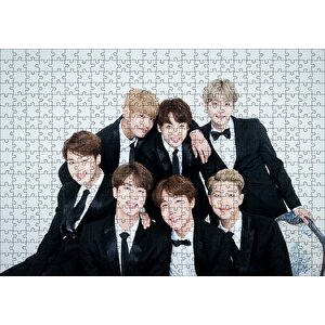 Bts Koreli Gençler Gülümseyen Yüzleri Puzzle Yapboz Mdf Ahşap 500 Parça