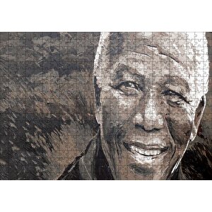Nelson Mandela Yağlı Boya Siyah Beyaz Puzzle Yapboz Mdf Ahşap 500 Parça
