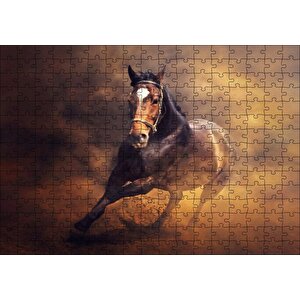 Fırtına İçinde Kahve Rengi At Görseli Puzzle Yapboz Mdf Ahşap 255 Parça