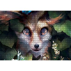 Gri Tilki Yağlı Boya Resmi Puzzle Yapboz Mdf Ahşap 1000 Parça