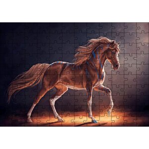 Dijital Sanat Kahverengi At Görseli Puzzle Yapboz Mdf Ahşap 120 Parça