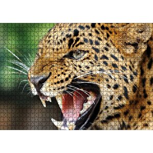 Kükreyen Güzel Leopar Görseli Puzzle Yapboz Mdf Ahşap 1000 Parça