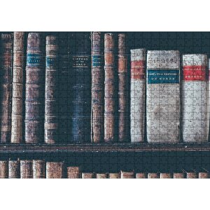 Kitaplıkta Deri Kaplı Kitap Görseli Puzzle Yapboz Mdf Ahşap 500 Parça
