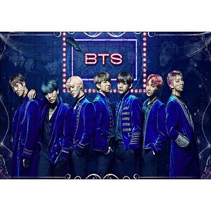 Bts Koreli Gençler Mavi Fon Puzzle Yapboz Mdf Ahşap 120 Parça