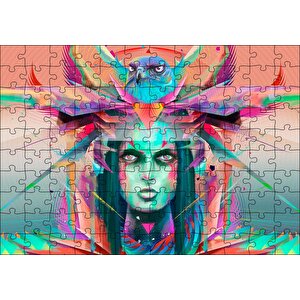 Kız Ve Şahin Dijital Sanat Puzzle Yapboz Mdf Ahşap 120 Parça
