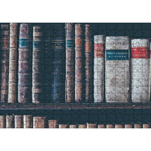 Cakapuzzle  Kitaplıkta Deri Kaplı Kitap Görseli Puzzle Yapboz Mdf Ahşap