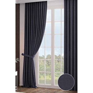 Fon Perde Antrasit 1x3 Sık Pile Narden Soft 2 Adet  2 Adet Kırlent Kılıfı + 2 Adet Bağlama Kuşağı Hediye 100x280 cm