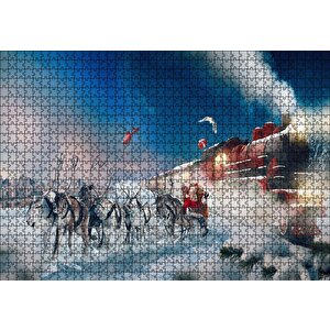 Kutup Ekspresi Geyikler Ve Noel Baba Puzzle Yapboz Mdf Ahşap 1000 Parça