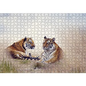 Çayırdaki Kaplan Çifti Puzzle Yapboz Mdf Ahşap 500 Parça