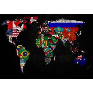 Dünya Haritası Ve Bayraklar Puzzle Yapboz Mdf Ahşap 255 Parça