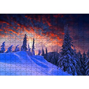 Karla Kaplı Tepeler Ve Mor Gökler Puzzle Yapboz Mdf Ahşap 255 Parça