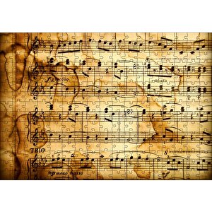 Eski Lekeli Kağıtta Notalar Ve Ritimler Puzzle Yapboz Mdf Ahşap 255 Parça