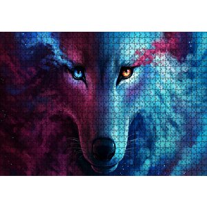 Mistik Kurt Gözleri Mavi Ve Kırmızı Puzzle Yapboz Mdf Ahşap 1000 Parça