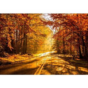 Sonbahar Ormandan Geçen Yol Ve Güneş Işınları Puzzle Yapboz Mdf Ahşap 120 Parça