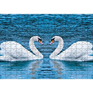 İki Beyaz Kuğu Kalp Şekli Puzzle Yapboz Mdf Ahşap 255 Parça