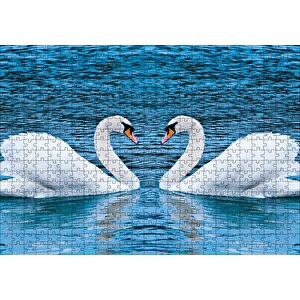 İki Beyaz Kuğu Kalp Şekli Puzzle Yapboz Mdf Ahşap 500 Parça