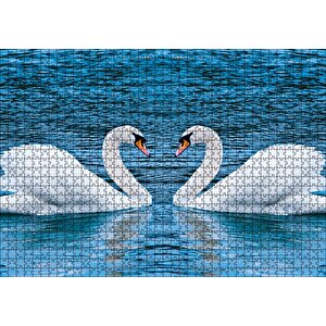 İki Beyaz Kuğu Kalp Şekli Puzzle Yapboz Mdf Ahşap 1000 Parça