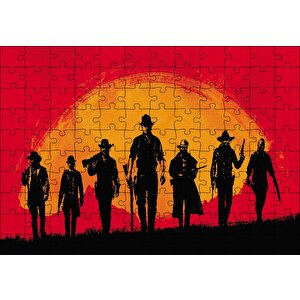 Red Dead Redemption Kırmızı Arka Plan Puzzle Yapboz Mdf Ahşap 120 Parça