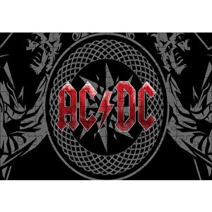 Acdc Logo Üyeler Arka Planda Puzzle Yapboz Mdf Ahşap 120 Parça