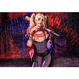 Harley Quinn Ve Beyzbol Sopası Puzzle Yapboz Mdf Ahşap 500 Parça