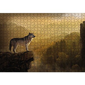 Gün Batımında Yalnız Kurt Puzzle Yapboz Mdf Ahşap 500 Parça