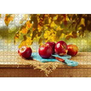 Kesme Tahtasında Kırmızı Elmalar Puzzle Yapboz Mdf Ahşap 500 Parça