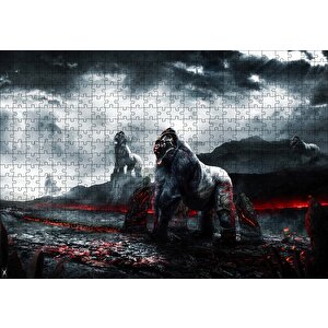Lavlar Ve Goril Savaşçılar İllüstrasyon Puzzle Yapboz Mdf Ahşap 500 Parça