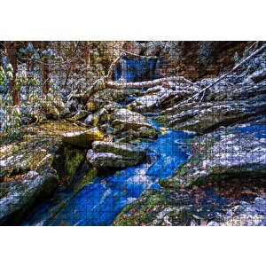 Ormandaki Şelale Ve Kayalıklar Puzzle Yapboz Mdf Ahşap 1000 Parça