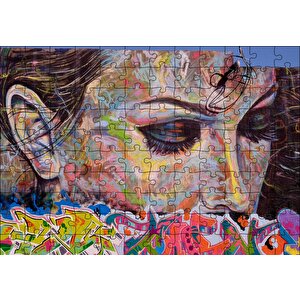 Graffiti Ve Duvar Boyama Gözleri Kapalı Kadın Puzzle Yapboz Mdf Ahşap 120 Parça