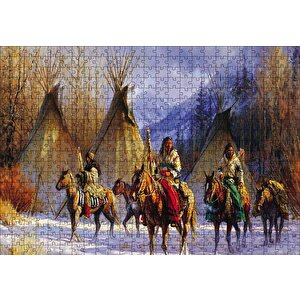 Kızılderililer Atları Ve Çadırları Puzzle Yapboz Mdf Ahşap 500 Parça