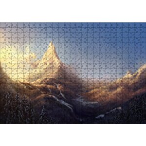 Kış Ve Dağlar Yağlıboya Puzzle Yapboz Mdf Ahşap 500 Parça