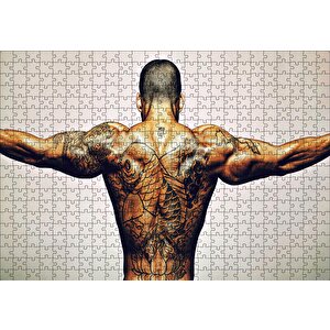 Dövmeli Adam Ve Kasları Puzzle Yapboz Mdf Ahşap 500 Parça