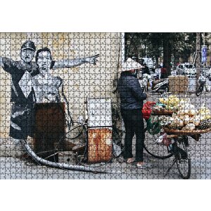 Duvar Boyama Adamlar Ve Bisikletli Satıcı Puzzle Yapboz Mdf Ahşap 1000 Parça