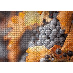 Kuru Yapraklar Ve Kara Üzümler Puzzle Yapboz Mdf Ahşap 1000 Parça