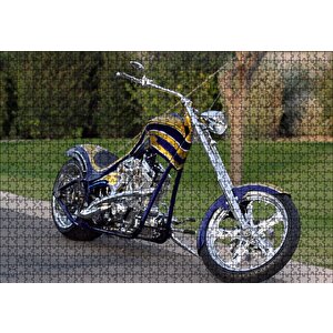 Altın Ve Lacivert Chopper Motorsiklet Puzzle Yapboz Mdf Ahşap 1000 Parça