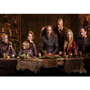 Vikingler Tüm Karakterler Yemek Masasında Puzzle Yapboz Mdf Ahşap 255 Parça