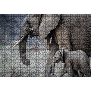 Yetişkin Fil Ve Yavrusu Puzzle Yapboz Mdf Ahşap 1000 Parça