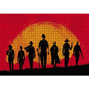 Red Dead Redemption Kırmızı Arka Plan Puzzle Yapboz Mdf Ahşap 1000 Parça