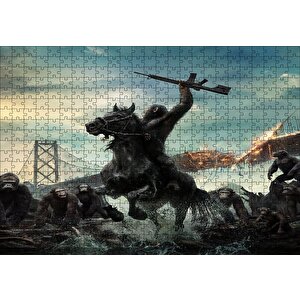 Maymunlar Cehennemi Sezar Silahlı Komutan Puzzle Yapboz Mdf Ahşap 500 Parça