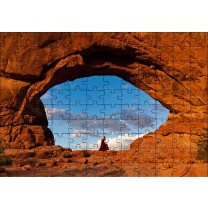 Kırmızı Kayalıklardaki Göz Ve Kadın Puzzle Yapboz Mdf Ahşap 120 Parça
