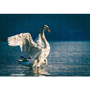 Gölde Kanatlarını Açan Kuğular Puzzle Yapboz Mdf Ahşap 120 Parça