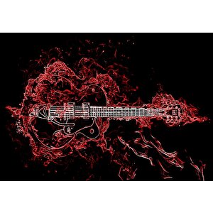 Elektrogitar Ve Kırmızı Alevler Puzzle Yapboz Mdf Ahşap 255 Parça