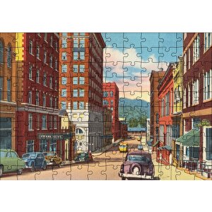 Amerikada 1930lar Sokak Manzarası Puzzle Yapboz Mdf Ahşap 120 Parça